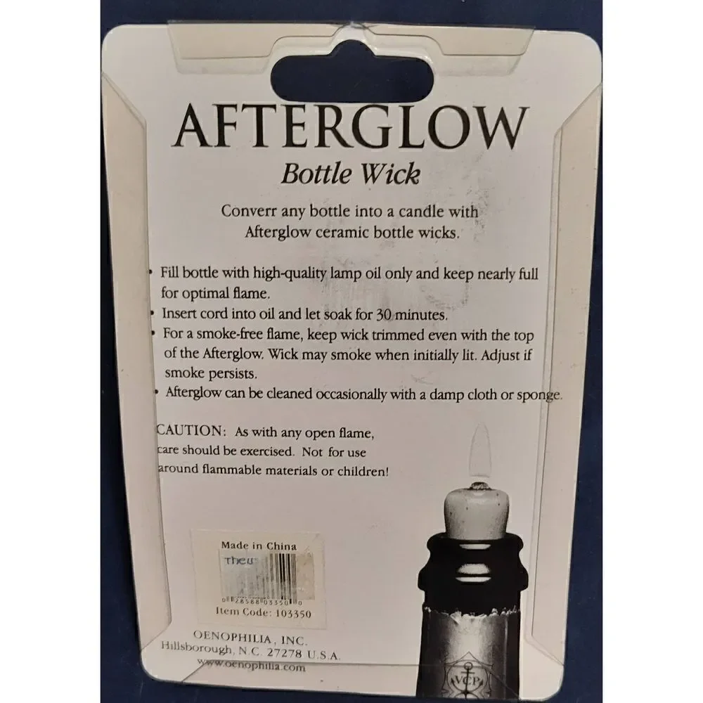 Oenophilia Afterglow Wine Bottle Wicks ceramic Convert Bottle into a Candle New